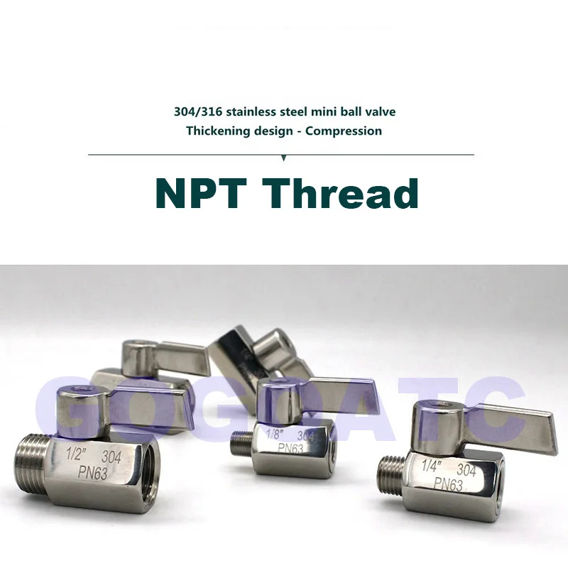1/4" Stainless Mini Ball Valve with Stainless Handle F x F NPT Thread SS304 
