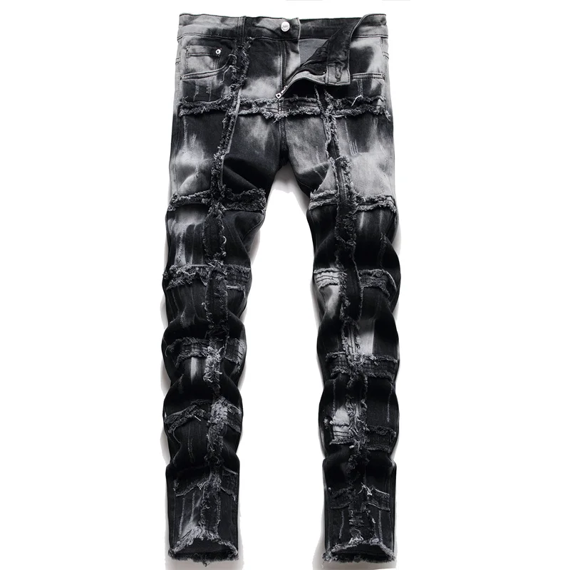 

AIPA New Trend Ripped Patch Letter Embroidered Stretch Men's Jeans, Customized color
