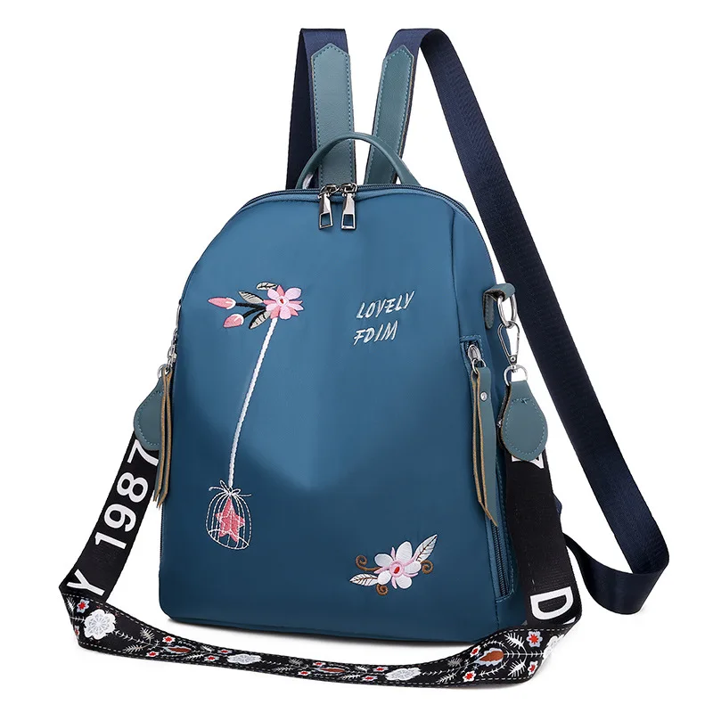 

New Design Waterproof Women Ladies Oxford Backpack bag with Flower, 3colors