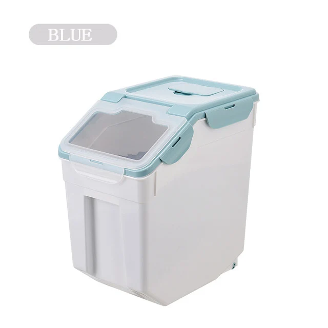 

Amazon hot 10kgs 15kgs 25kgs Bpa free Cat Food Dog Food Cereal Rice Kitchen Food Plastic Storage Containers With Airtight Lid, Customized color