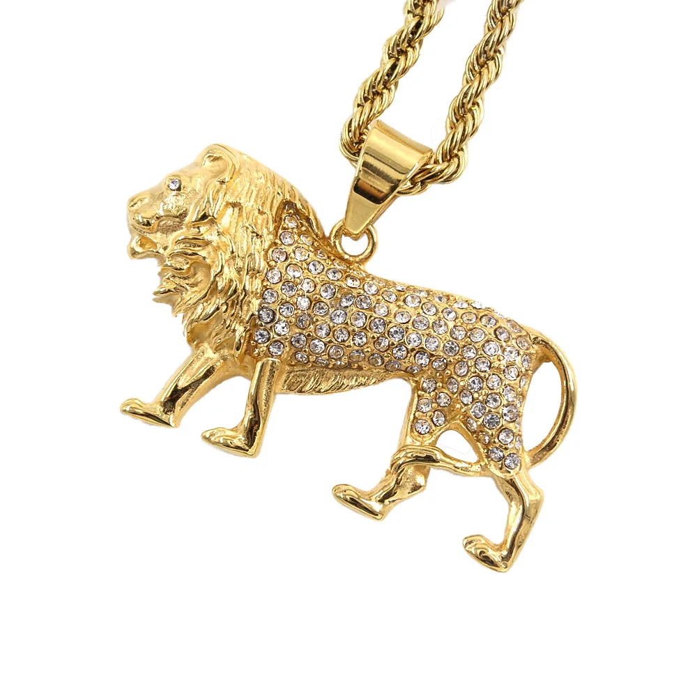 Gold Lion Necklace For Women Men,gold Color Lions Pendant Animal Jewelry Africa Lion Ethiopian Best Gift 45cm 