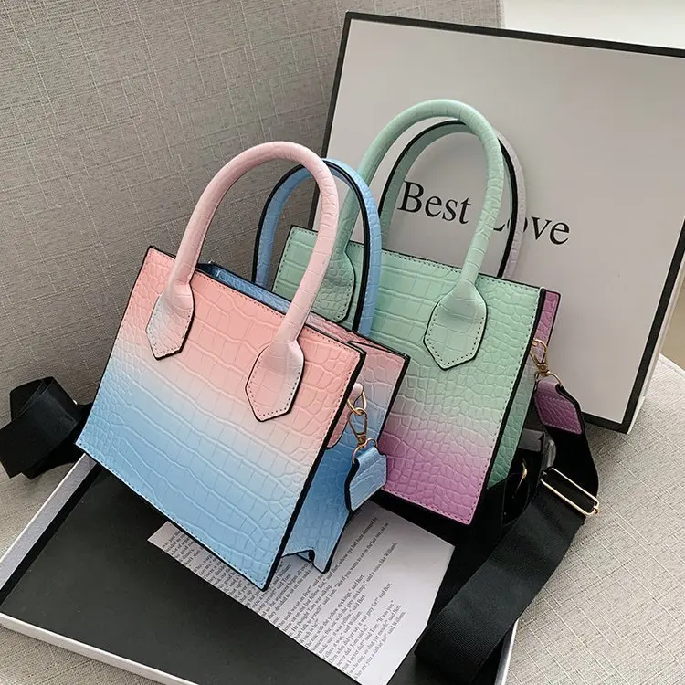 

2021 new trending brand gradient small tote handbag texture purse and handbags portable designer bag women hand bags