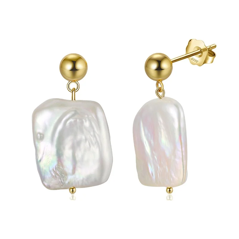 RINNTIN Jewelry  Genuine Pearl Earing for Women Natural Freshwater Pearl Earring 925 Silver Baroque Fresh Water Pearl Earrings