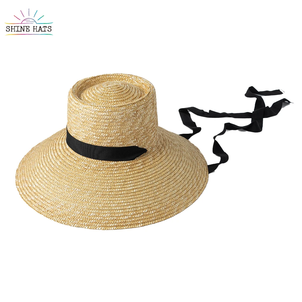 

Shinehats handmade wheat telescope top dome-down sun hat straw bucket hat summer sombrero women ladies with color ribbon