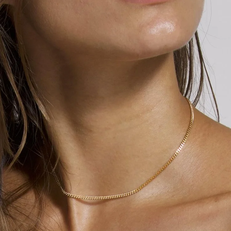 

Newly Design Minimalist Women 18k Gold Plated Chain Necklace Stainless Steel 2mm Thick Cuban Chain Necklace, Gold color