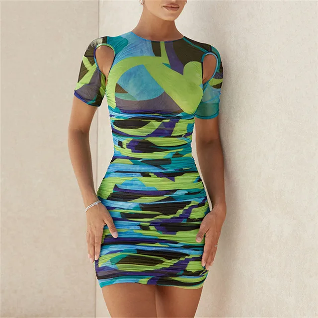 

O Neck Short Sleeve Bodycon Mini Dress Ladies Streetwear Elegant Party Dress, Picture showed