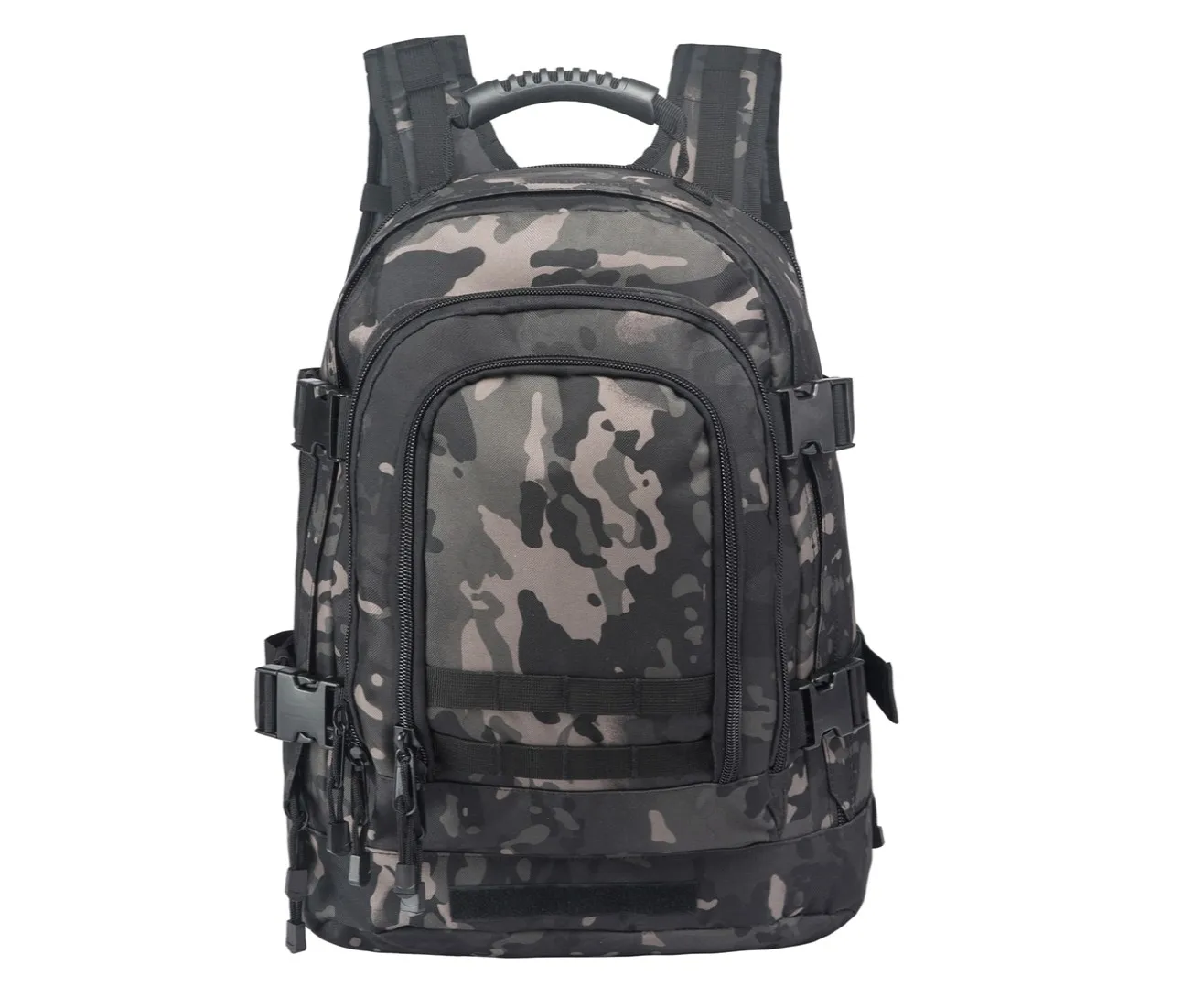 

3 Days Arrival Outdoor 39L-64L Black Camo Large Military Tactical Backpack Bug Out Bag With Waist Strap 2 Rows Molle Webbing