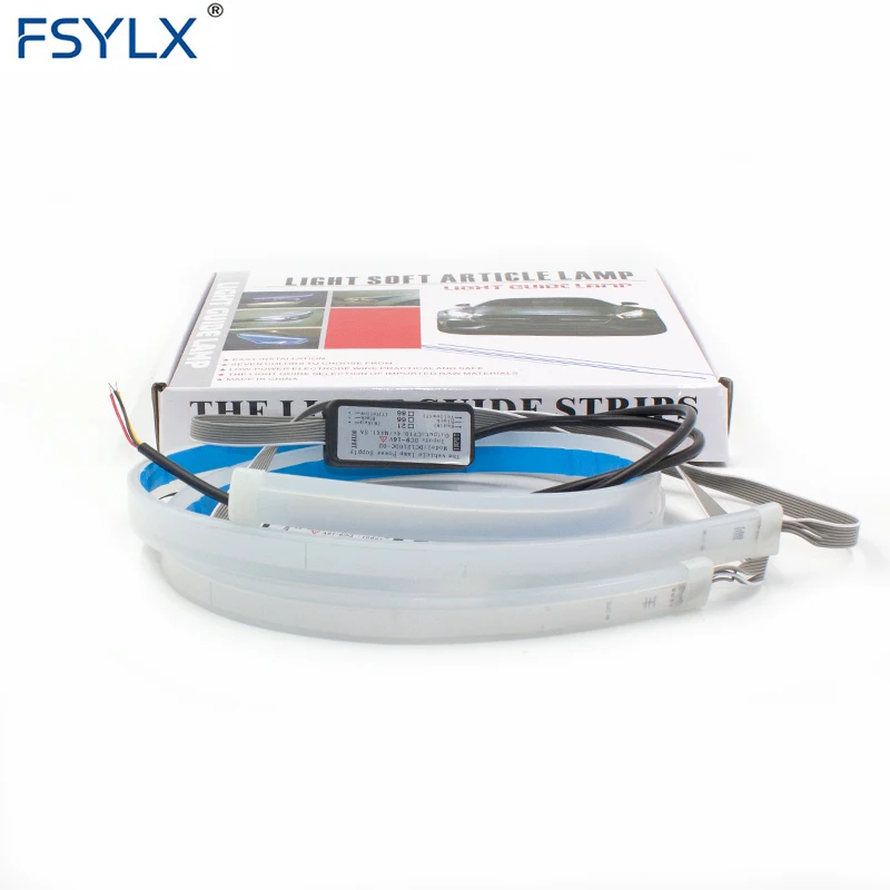 

FSYLX 60cm Car DRL LED Daytime Running Lights White Turn Signal Yellow Guide Strip for Headlight Assembly