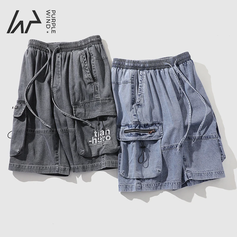 

2021 Multi-pockets streetwear embroidery men's jeans shorts elasticed waist summer biker shorts for mens, Picture