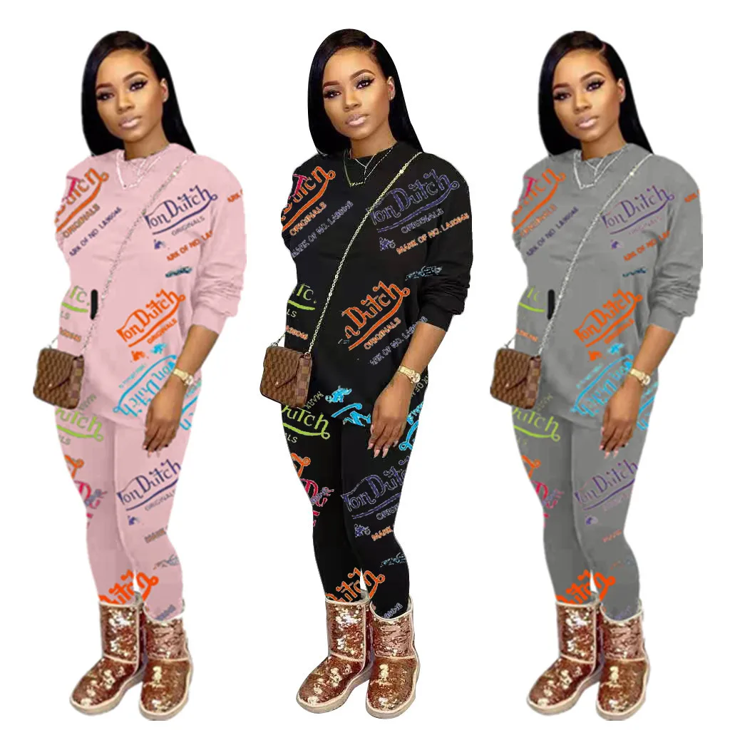 

2021 new arrivals Wholesale letter printing leisure home long sleeve women cozy casual womens pant suits two piece sets, Picture