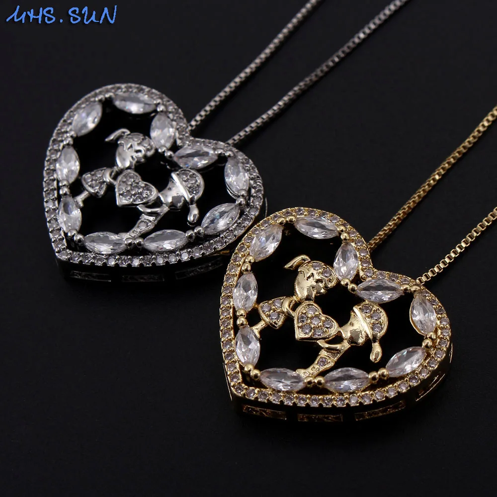 

MHS.SUN Fashion Heart Pendant Necklace Women Jewelry With Cubic Zironia Boy&Girls Character Fashion CZ Chain Choker Gifts, Gold/silver