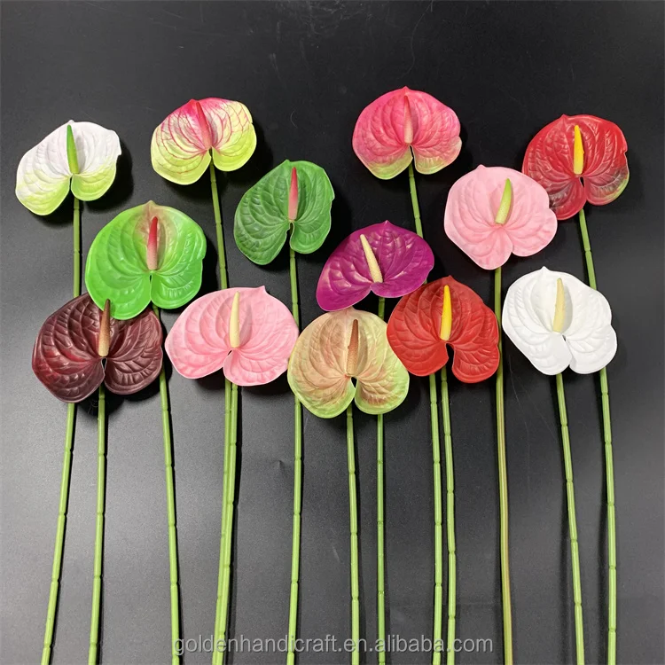 

QSLH G-129 Wholesale 60cm Anthurium Artificial Flower Latex Anthurium Big Head Real Touch Anthurium For Home Decor