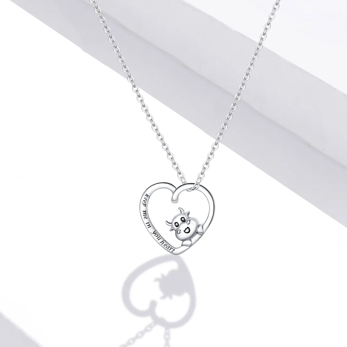 

Cute Cow Animal 925 Silver Heart Shaped Trendy Jewelry Necklaces