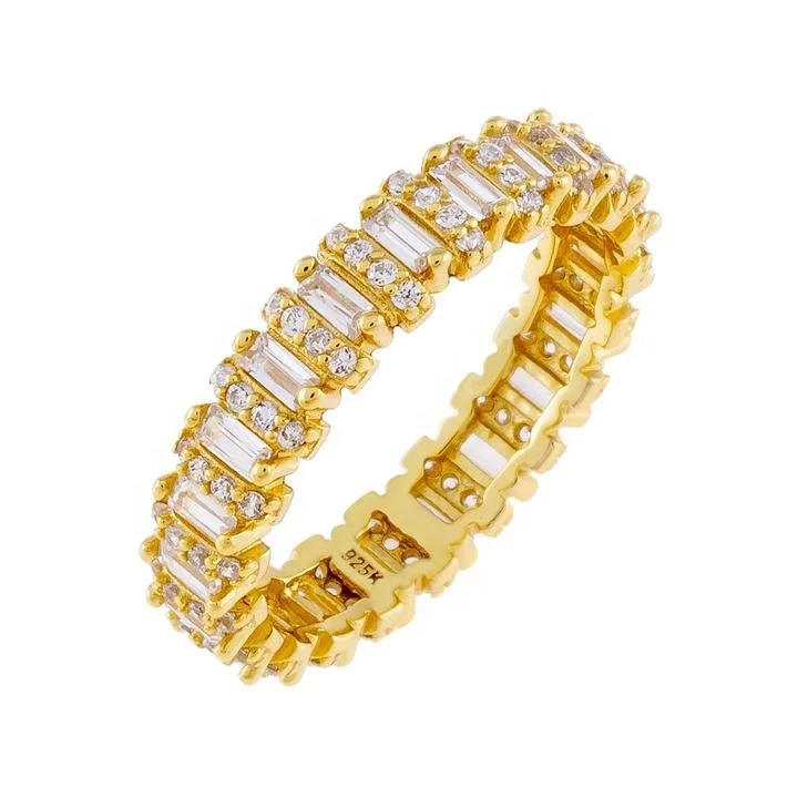 

Fashionable Jewelry Factory Gold Vermeil Rainbow Zirconia Baguette Ring 925 Sterling Silver