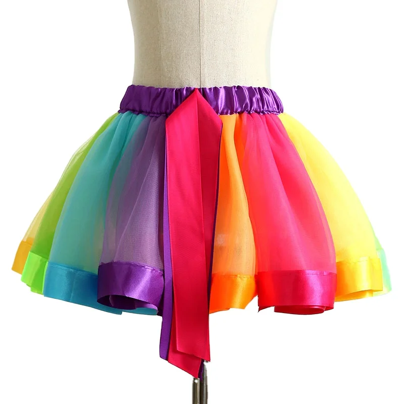 

Wholesale Kids Girls Rainbow Princess Tutu Skirt Mini Pettiskirt Dance Party Tutu Skirts For Kids, Customized colors