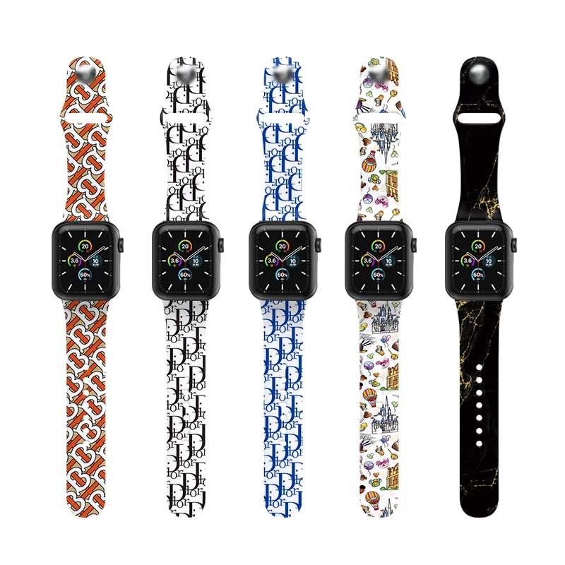 

Customized Watch Strap Sport Soft Silicone Wristband Printed Pattern For Apple Watch Series Replace Watchband