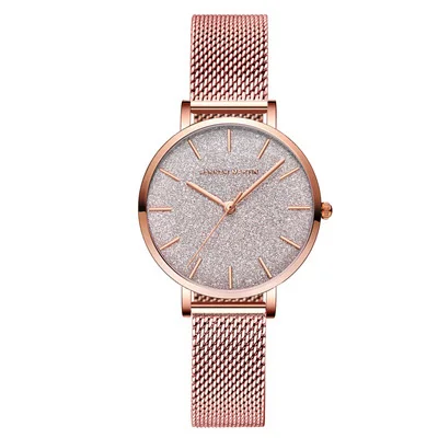 

HANNAH MARTIN 1323 Stainless Steel Mesh Wristwatch Brand Luxury Japan Quartz Rose Gold Designer Elegant Watches For Women