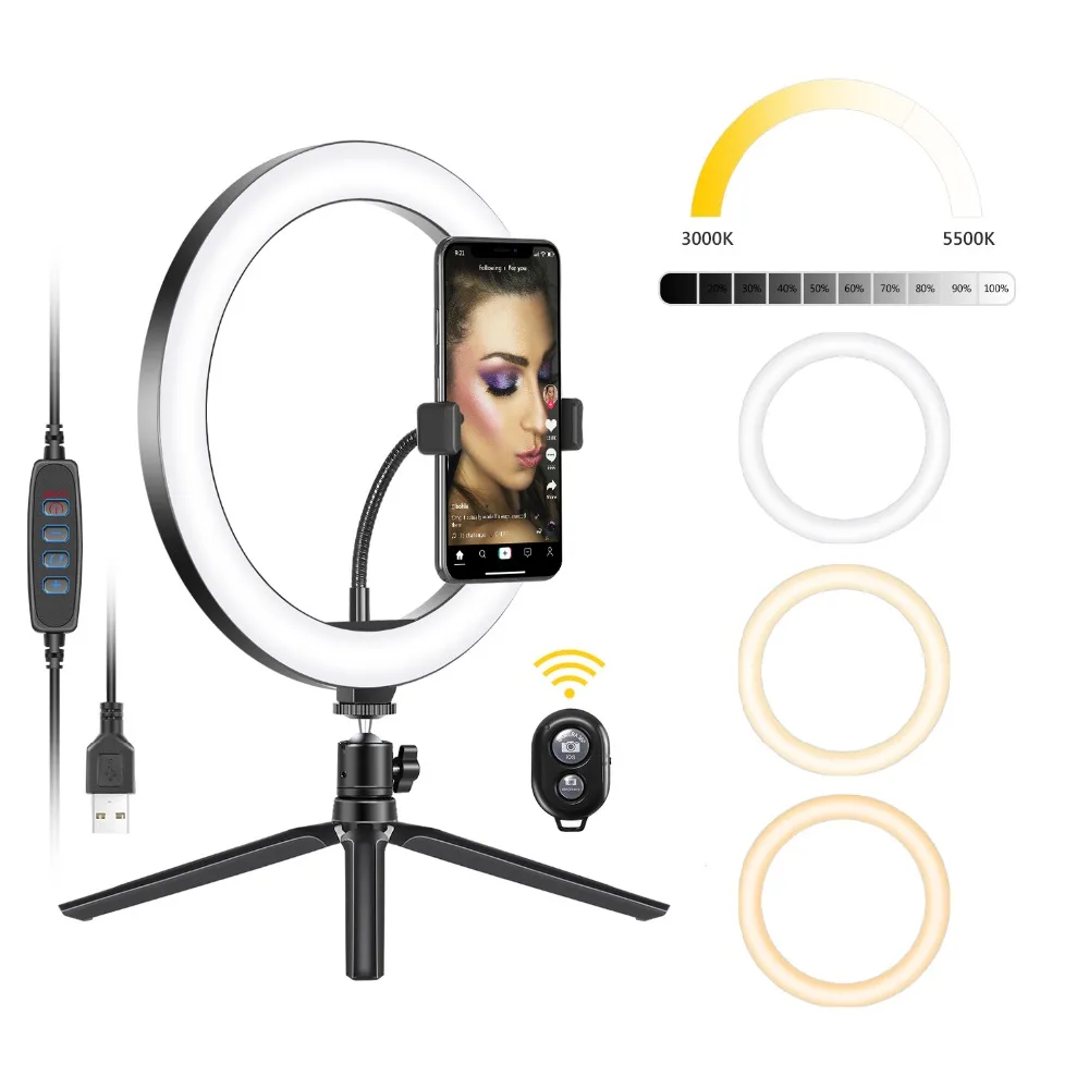 

Hot Sale 85+ 900LM 26 CM 10 inches Ringlight Ring Lamp Led Ring Light with Tripod for Photography Makeup Zoom