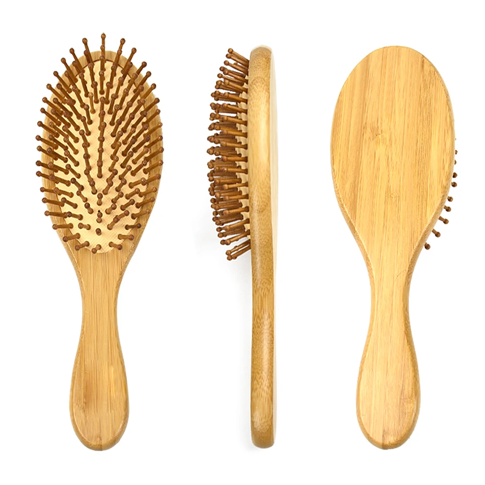 

Custom Logo Wholesale Luxury Thick Adult Spazzola Di Legno Pink Wooden Oval Soft Detangler Hair Air Loop Wig Brush And Comb Set, Customized
