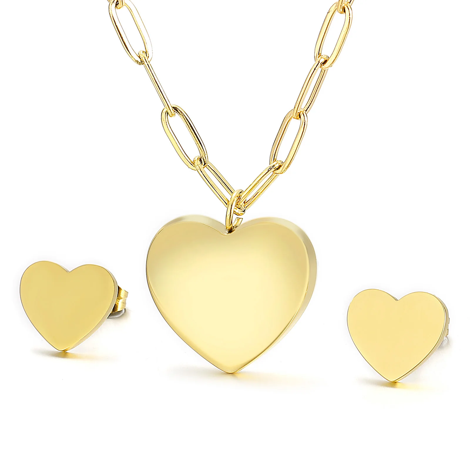 

Fashion Style Heart Earrings Women Heart Pendant Necklaces Stainless Steel Jewelry Set