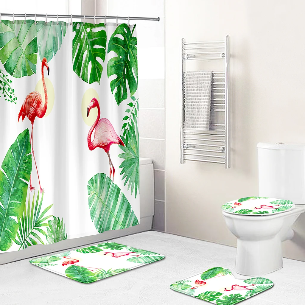 

2021 Europe Popular Waterproof Fabric Tropical Plant Design Custom Printing Polyester Shower Curtain Bath Curtain, Custom-made