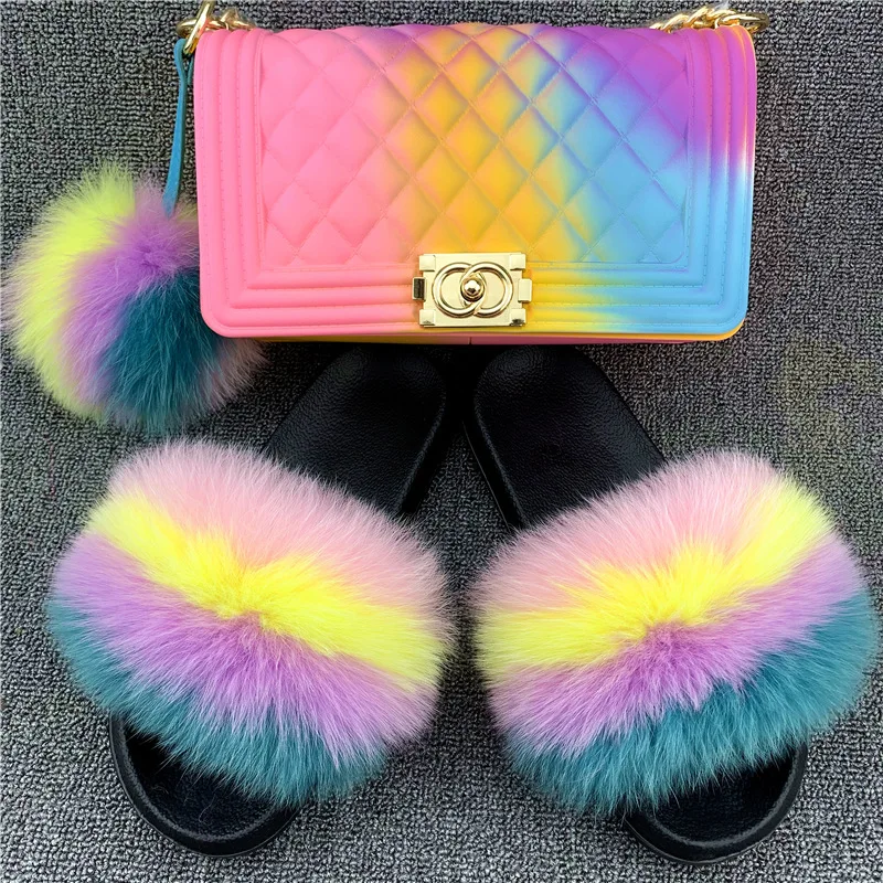 

Wholesale Fast Shipment Fur Slides Bulk and Matching Purse Vendor Fanny Pack, Requirement