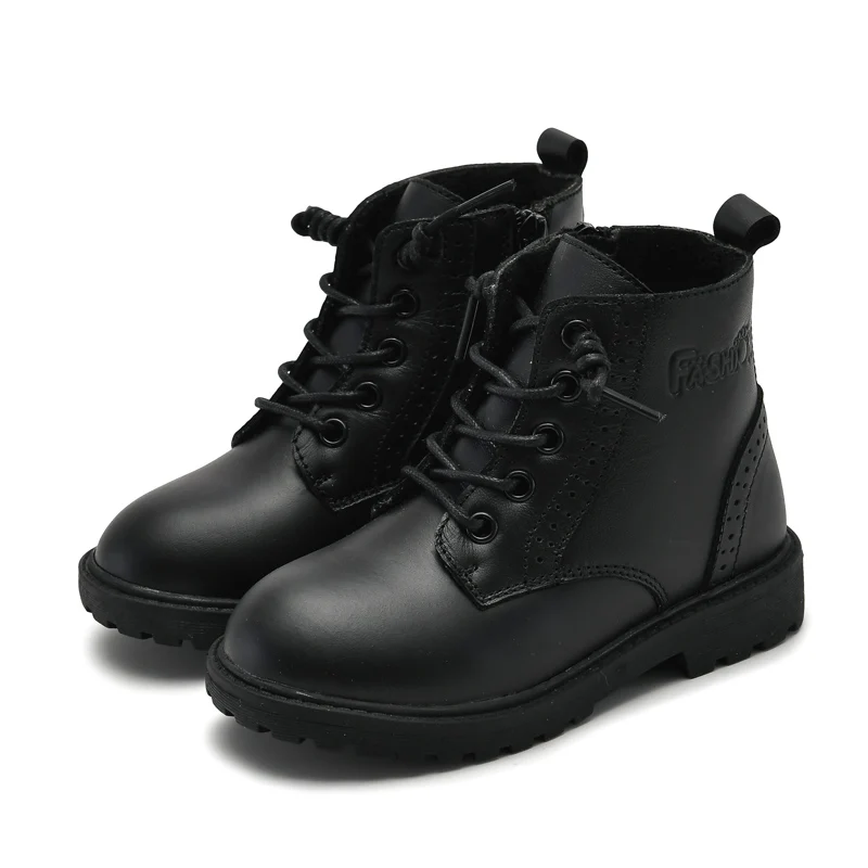 

Black Boy's Girl's Waterproof Side Zipper Lace-Up Ankle Boots Little Kid Size 1