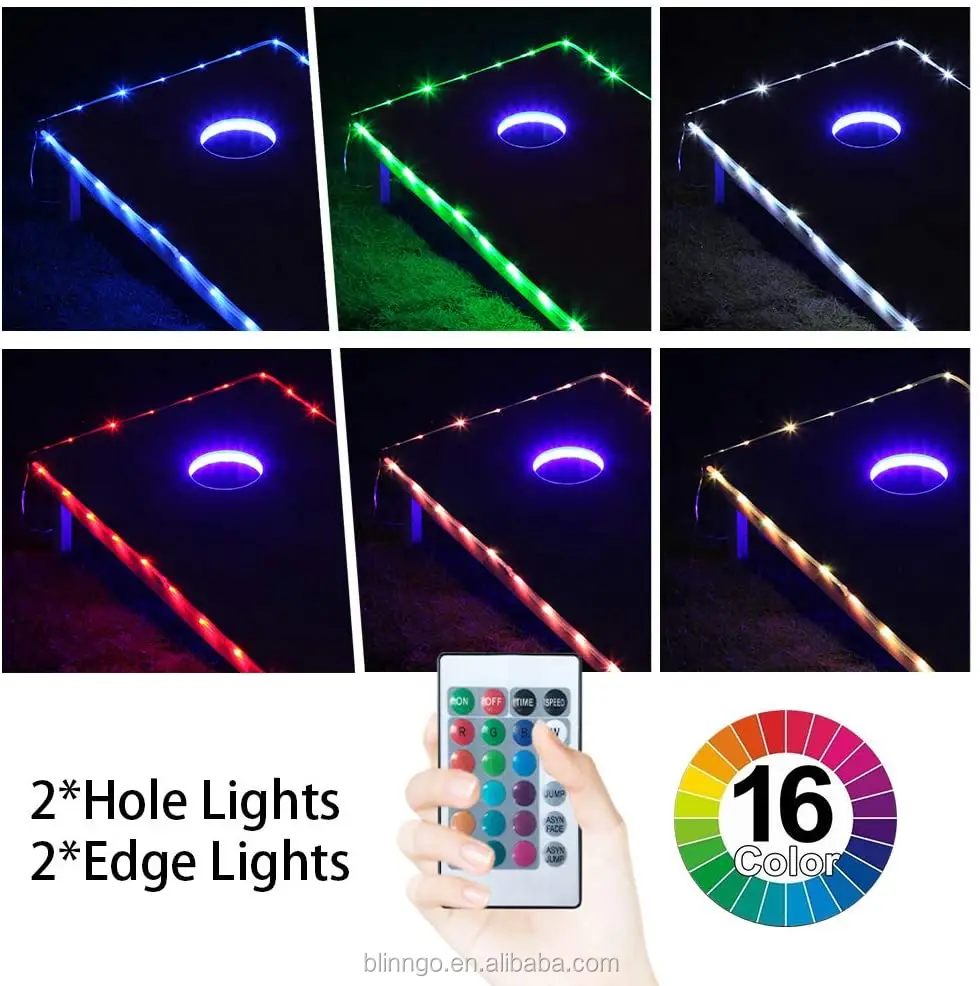 LED Cornhole Lights for Board Edge and Hole Ring Remote Control 16 Color Change