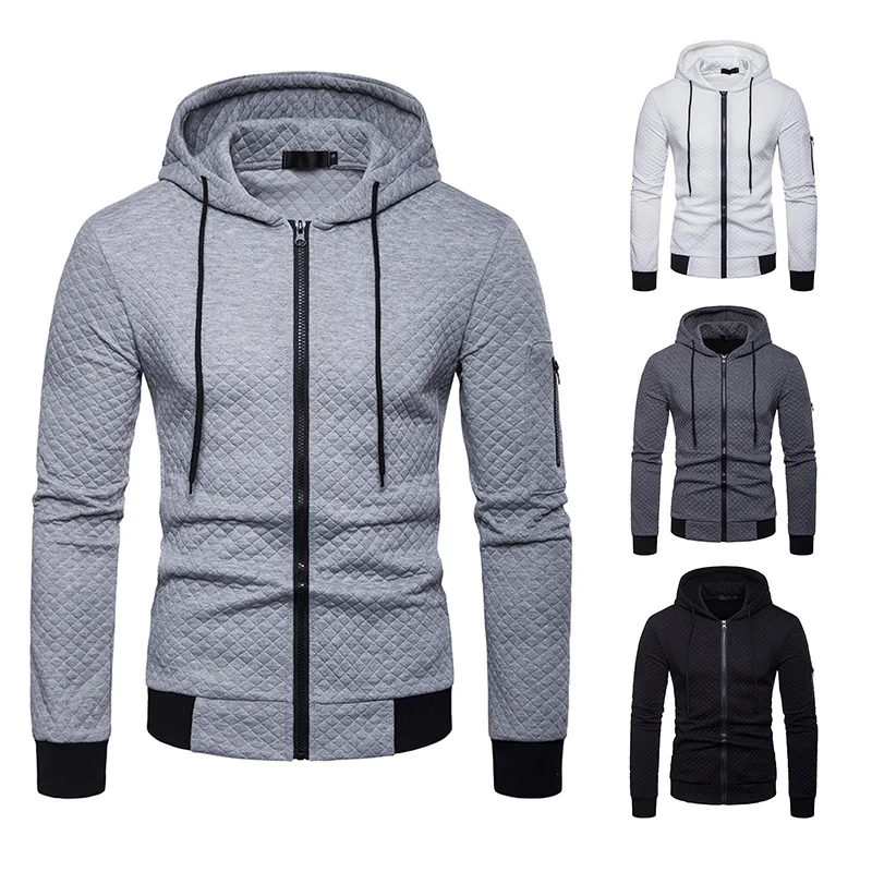 

Men's Hoodie Sweatshirt Coat Spring and Autumn New Fashion Hit Color Lattice Design Solid Color Slim Zipper Mens Jacket New Men