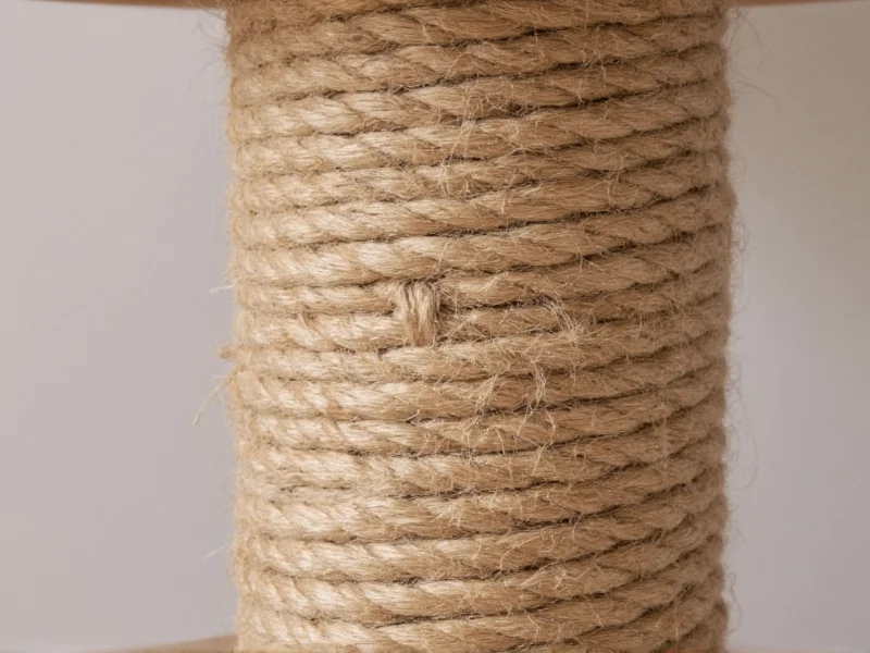 Close-up of hemp rope wrapped cat post showing proper wrapping technique