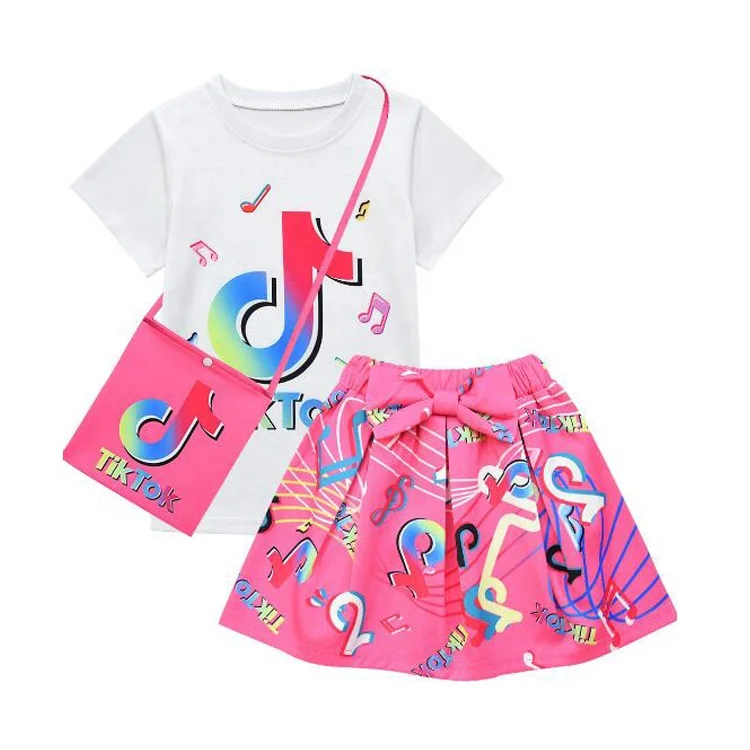 

Hot Sale Summer TikTok Baby Girl Clothing Stamping Print Bag Children's Set