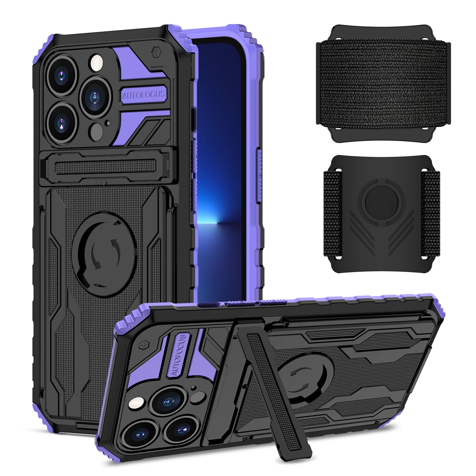 

2022 new arrival hybrid multi functional design case shockproof anti fall wristband military phone case for iphone 12 pro, 12 colors