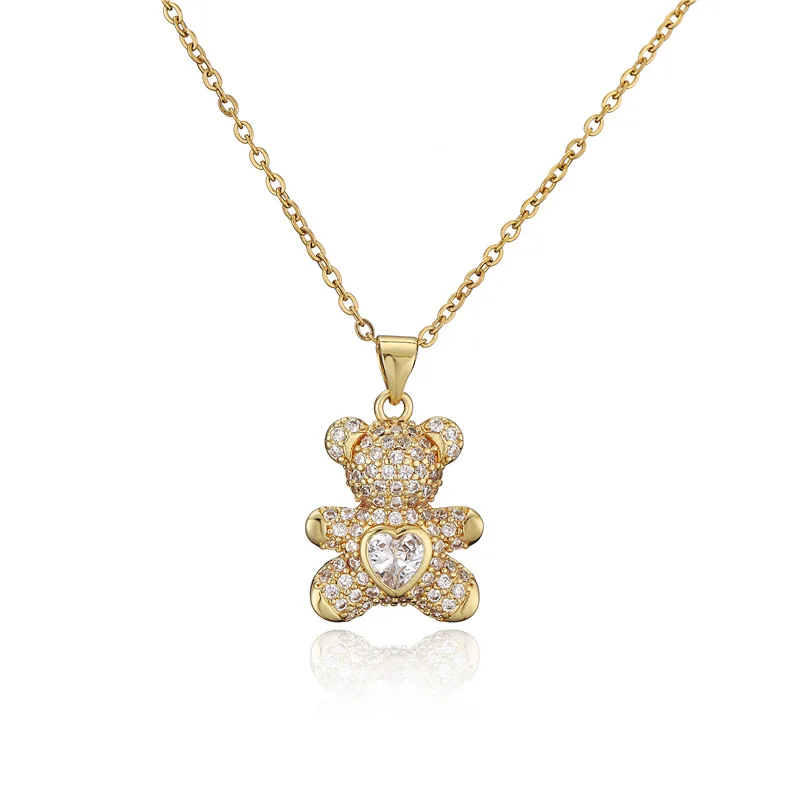 

New fashion micro paved cz love teddy bear pendant necklace