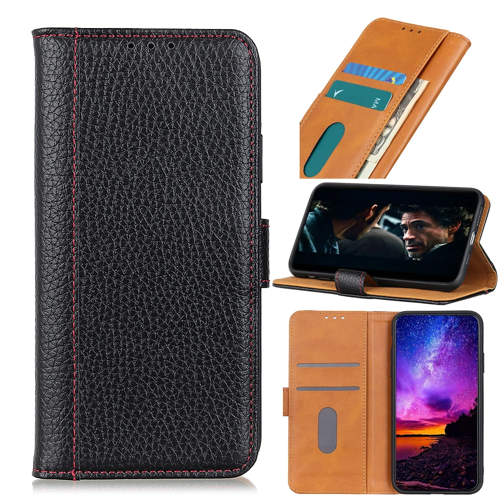 

Contrasting litchi pattern PU Leather Flip Wallet Case For WIKO Y62 With Stand Card Slots, As pictures