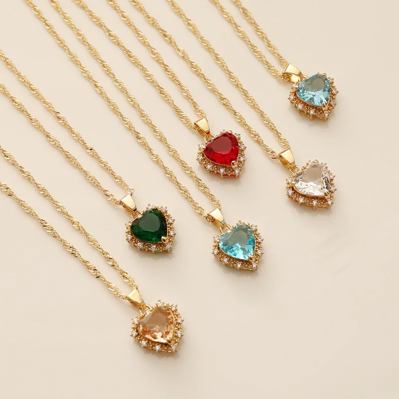 

New Arrival Full Rhinestone Zircon Heart Necklaces Female Creative Clavicle Chain Necklace Wholesale, As picture shows