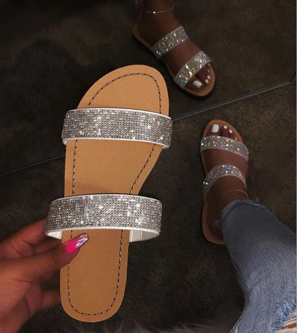 

Cheap glitter Shoes Transparent Slippers Fashion New Girls Flat Slippers Women Beach Slide Sandals, Customized color