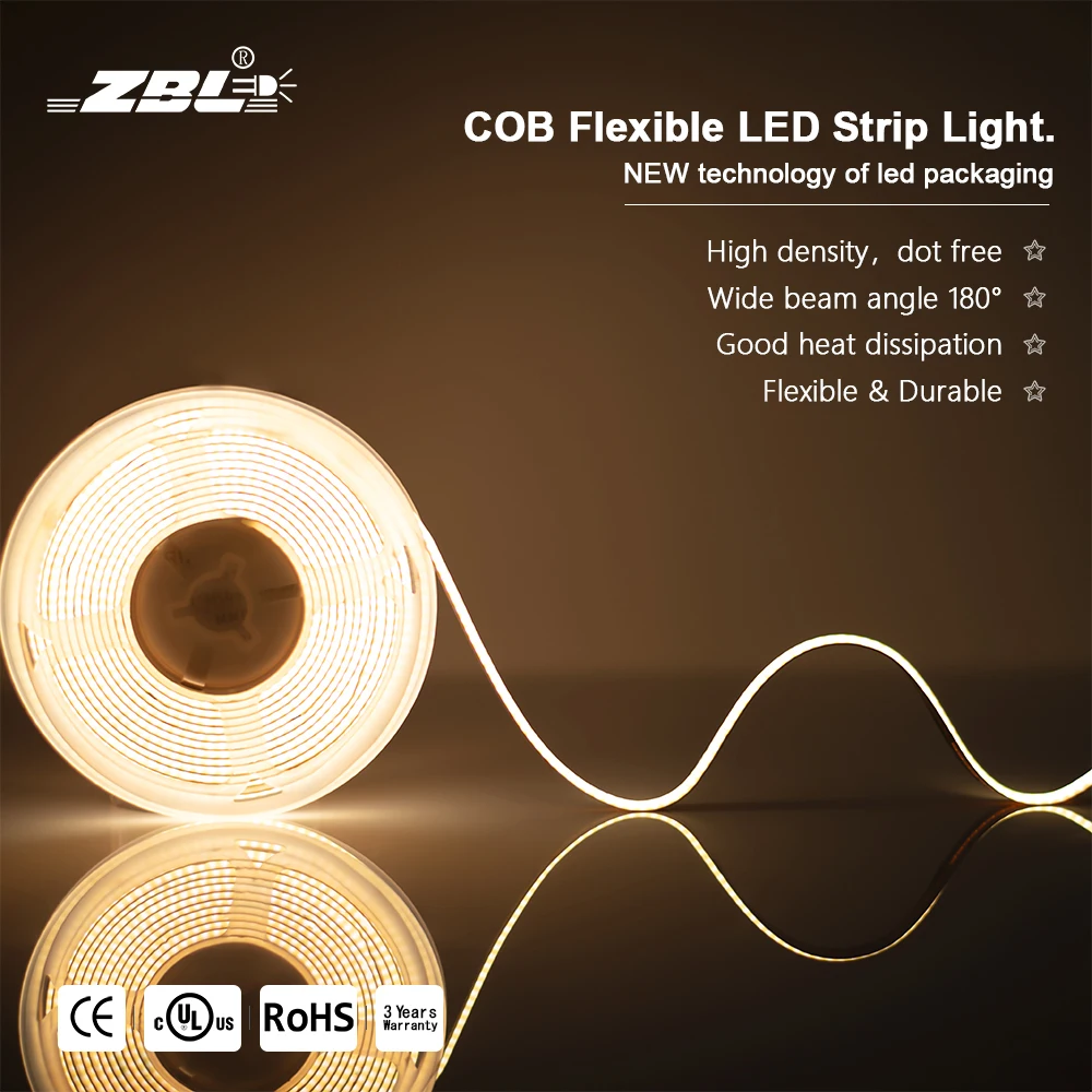 

FCOB Stripe Bar DC12V 24V 384led 8mm width IP20 CRI90 COB LED strip lights