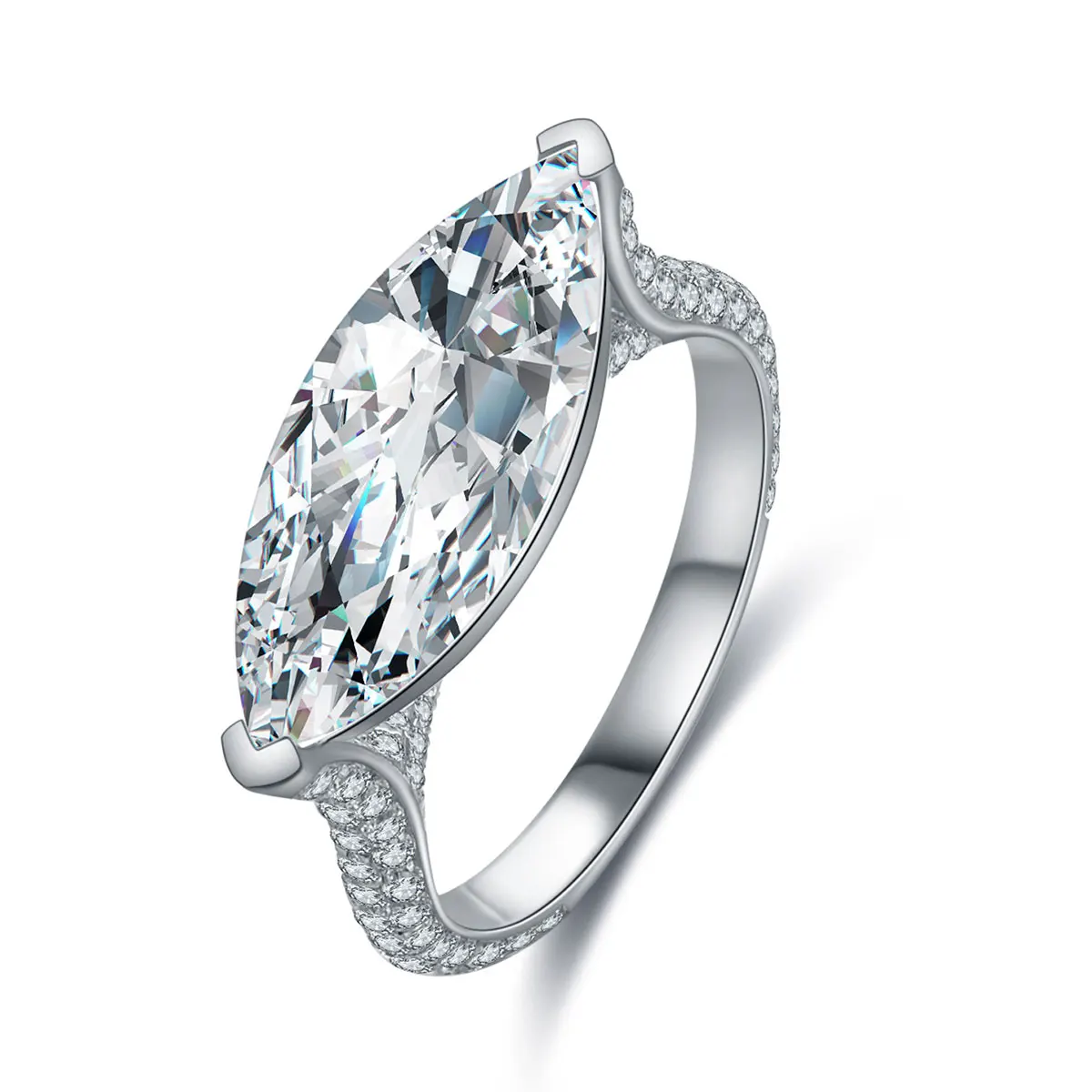 

Anster synthetic diamond ring marquise shape wedding band engagement ring, White