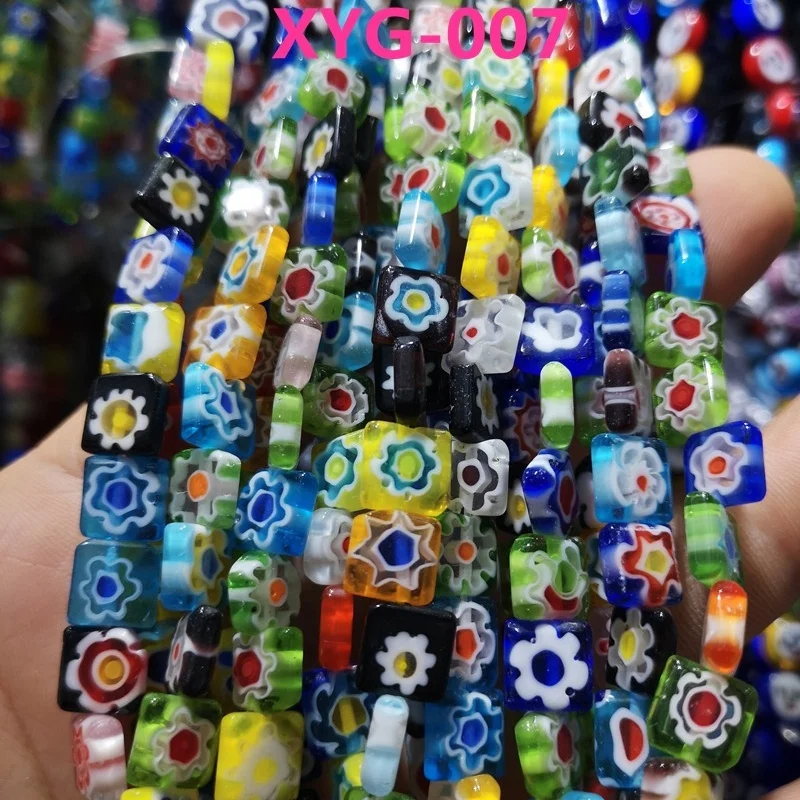 

10mm Flat Cube Colorful Loose Beads Millefiori Glass Beads