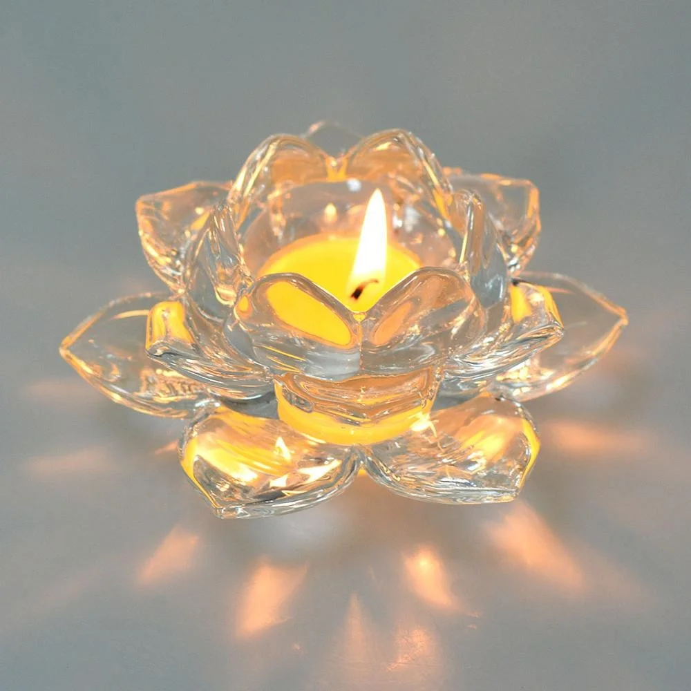 

120mm cheap crystal lotus candle holder , glass flower candle stand candle stick