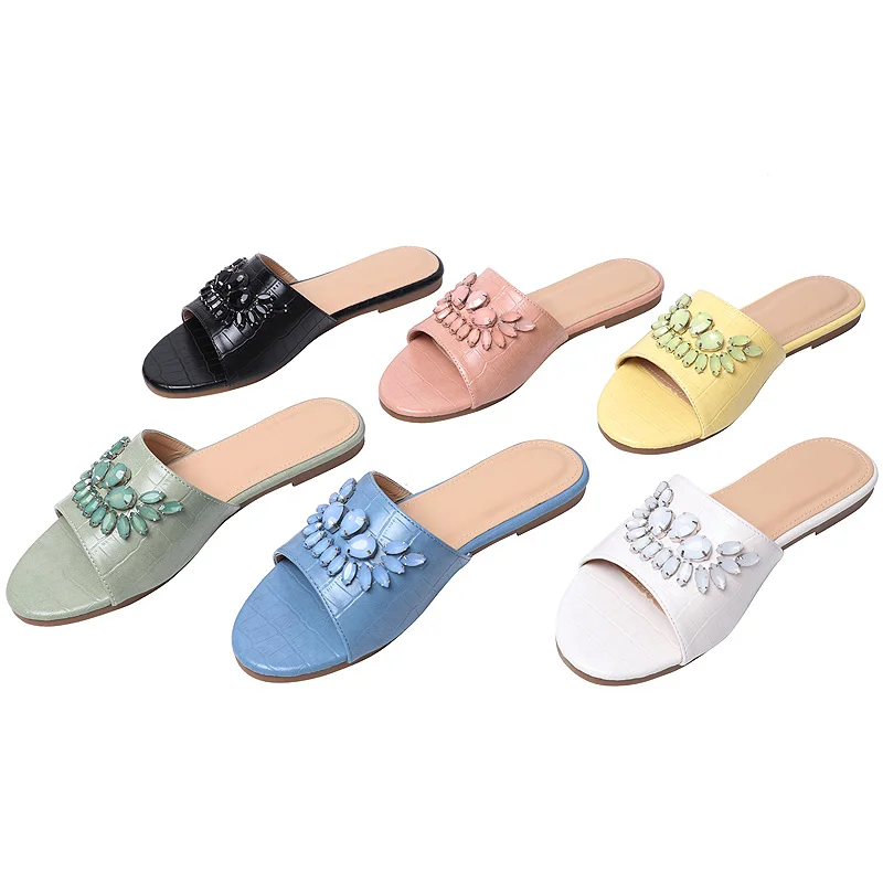 

Women Blue Shoes Shiny Crystal Diamond Designer Fashion Slippeers Women Green Sandal for Party Slippers