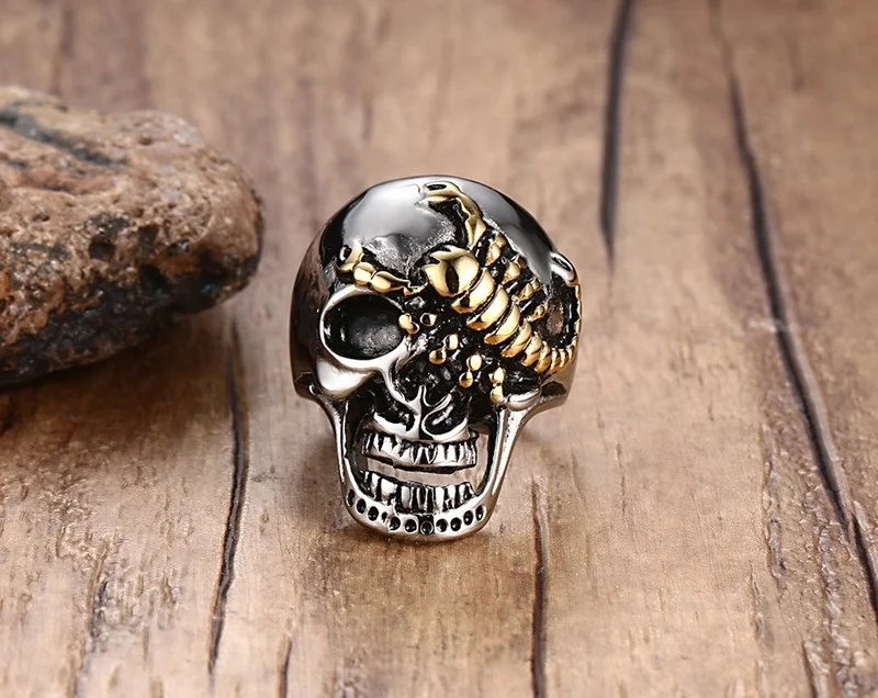 

2020 Wholesale Stainless Steel Men Jewelry Punk Scorpions Skull Gold Titanium Vintage Retro Rings Men