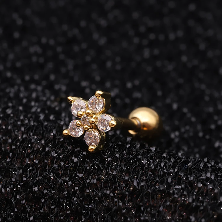 

new fashion flower design multi tiny zircons surgical steel tragus piercings cartilage earrings piercing jewelry