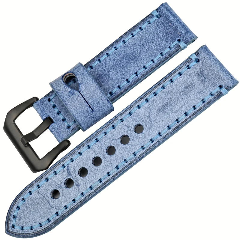 

MAIKES High Quality 6 Color Watch Bands Handmade Watchband Genuine Calf Leather Watch Strap 22mm 24mm Blue