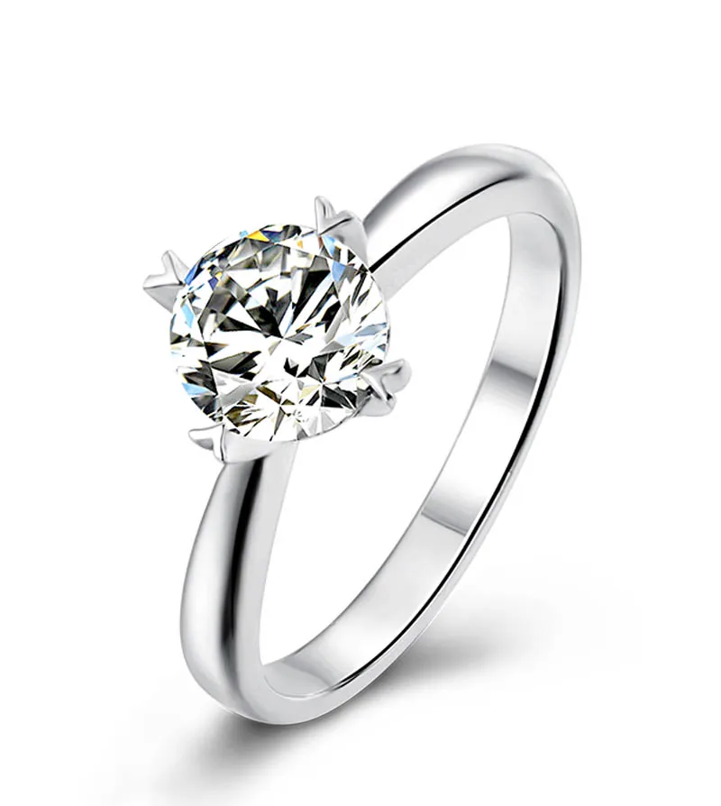 

Top Selling S925 Sterling Silver White Gold Plated Jewelry 1ct 6.5mm White Moissanite Gemstone Engagement Ring