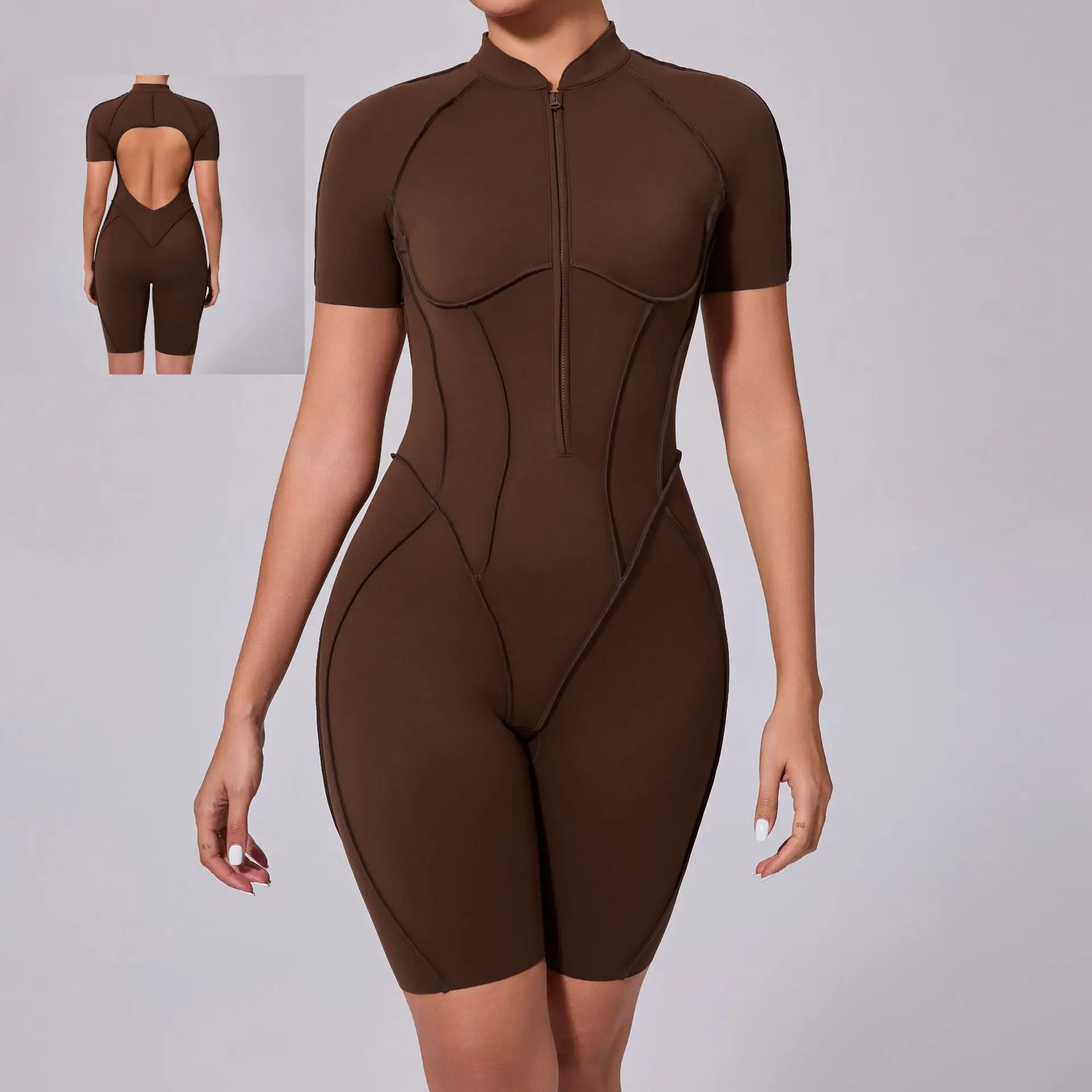 Short Sleeve Sports Bodysuit Jumpsuit