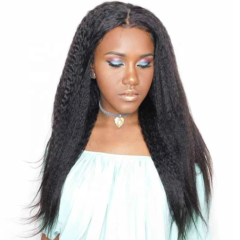 

Brazilian Hair Italian Yaki Straight Virgin Wig 150% Density 360 Lace Front Wig Human Hair