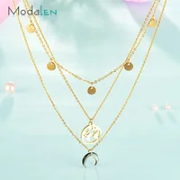

Modalen 316 Stainless Steel Gold Plated Jewelry World Map Moon Layered Chain Necklace