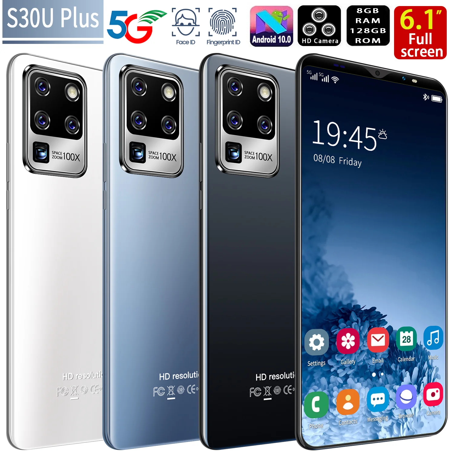 

S30U Plus 6.1 inch Smartphone 10 Core 8GB + 128GB Large Capacity Memory MTK6889 Mobile Phone With Face Unlock