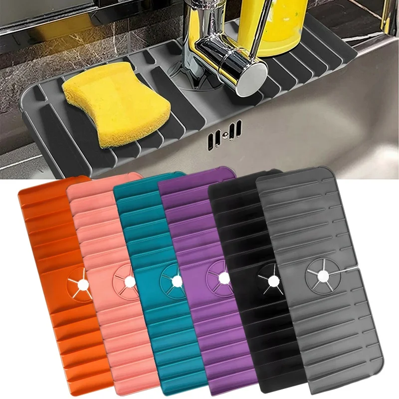 

Waterproof Faucet Splash Pad Resistant Self Draining Mat Foldable Silicone Faucet Handle Drip Catcher Tray for Kitchen Sink, Black, gray, orange, pink, green, purple